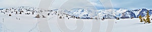 Panorama of Feuerkogel Mountain plateau in snow, Ebensee, Salzkammergut, Austria