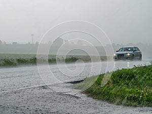 Panorama Flood on the Street Aquaplaning