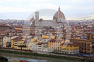 Panorama of Florence in Italy with the Dome of the Cathedral and photo