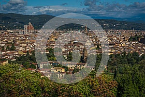 Panorama of Florence with Santa Maria del Fiore cathedral Duomo, Palazzo Vecchio town hall, Santo Spirito and Santa Croce church