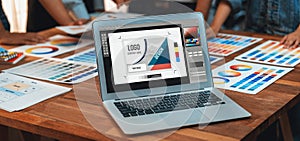 Panorama focus view of laptop display digital art workspace. Scrutinize