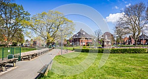 Panorama of a footpath in the park in Veendam