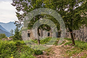 Panorama of Fort Hermann. Crumbling World War I Fortress near Mount Rombon. Bovec, Gorizia, Slovenia. Europe