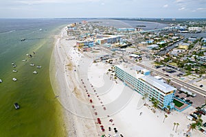 Panorama of Fort Myers Beach FL. Florida after hurricane. Beach and houses, hotels totally destroyed.