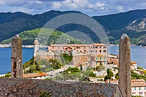 Panorama of the Forte Stella and the Lighthouse in town Portoferraio photo