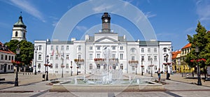 Panorama of the fountain in front of the town hall in Plock