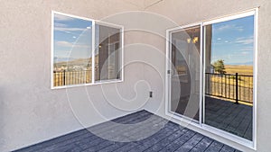 Panorama frame Deck corner area and windows of modern, new house