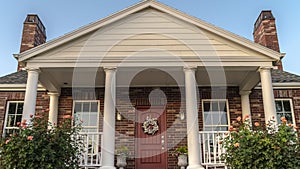 Panorama frame Front facade of a modern house with pillars