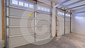 Panorama frame Inside an empty closed garage interior door