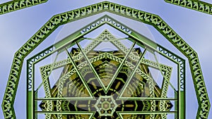 Panorama frame Patterned cirlcular photo created from the shapes of a green bridge in California