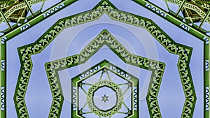 Panorama frame Symmetrical pattern design created from doubling a photo of a green bridge in California