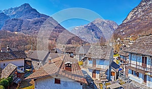 Panorama of Frasco and Alps, Valle Verzasca, Switzerland