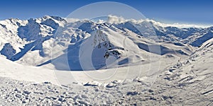 Panorama of the French Alps mountain in winter