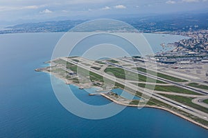 Panorama of the French Riviera and Nice airport, France