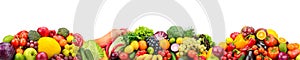 Panorama fresh fruits and vegetables isolated on white background