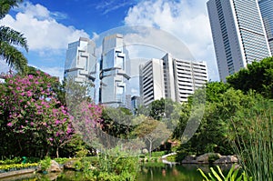 Panorama of futuristic city HongKong from Hong Kong Park