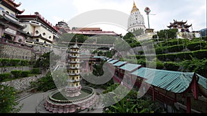 Panorama of the garden against the Pagoda located in the Kek Lok Si temple, Temple of Supreme Bliss , in Penang
