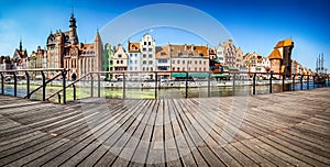 Panorama of Gdansk old town and Motlawa river in Poland. View from embankment