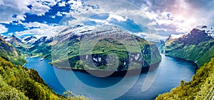 Panorama Geiranger fjord, Norway.