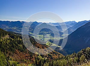 Panorama german-austrian alps near Berchtesgaden in autumn.