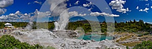 Panorama of geyser in Te Puia geothermal park, New Zealand