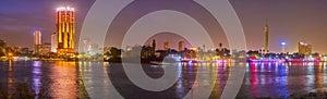 Panorama of Gezira island at night, Cairo, Egypt