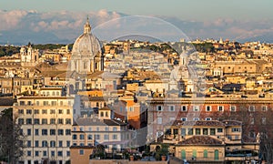 Panorama from the Gianicolo Terrace with the dome of Sant`Andrea della Valle Church in Rome, Italy.