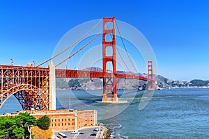 Panorama of the Gold Gate Bridge and the other side of the bay. San Francisco