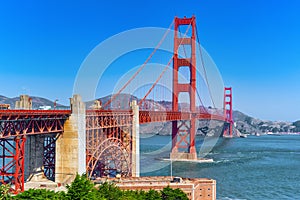 Panorama of the Gold Gate Bridge and the other side of the bay. San Francisco