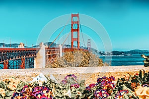 Panorama of the Gold Gate Bridge and the other side of the bay. San Francisco