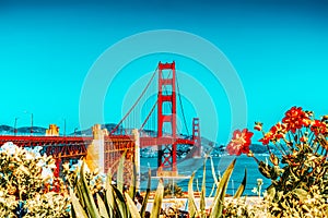 Panorama of the Gold Gate Bridge and the other side of the bay. San Francisco