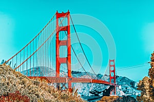 Panorama of the Gold Gate Bridge and the other side of the bay. San Francisco