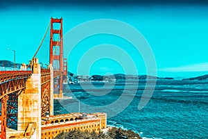 Panorama of the Gold Gate Bridge and the other side of the bay. San Francisco