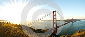 Panorama of Golden Gate Bridge, San Francisco at Dawn