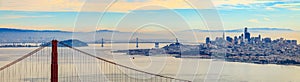 Panorama of the Golden Gate bridge with San Francisco skyline in