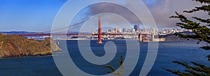 Panorama of the Golden Gate bridge and San Francisco skyline