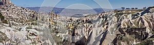 Panorama of Goreme National Park and the Rock Sites of Cappadocia, volcanic landscape UNESCO World Heritage site . Turkey