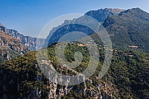 Panorama of gorge of Vikos in Greece. Vikos gorge in the Zagoria region. National park of Pindus mountain. Greece. Epirus