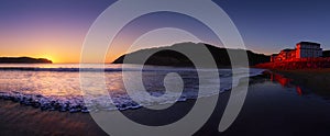 Panorama of Gorliz beach at sunset