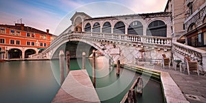 Panorama of Grand Canal and Rialto Bridge in the Morning, Venice