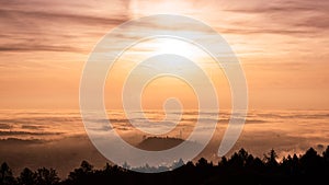 Panorama of Graz city in Styria on autumn morning during sunraise above fog photo