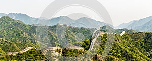 Panorama of Great Wall of China among the mountains near Beijing