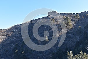 Panorama of the Great Wall in Jinshanling in winter near Beijing in China