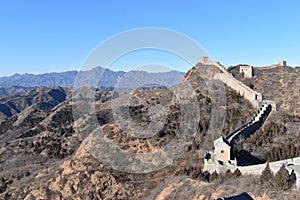 Panorama of the Great Wall in Jinshanling in winter near Beijing in China