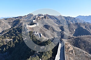 Panorama of the Great Wall in Jinshanling in winter near Beijing in China