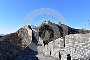 Panorama of the Great Wall in Jinshanling in winter near Beijing in China