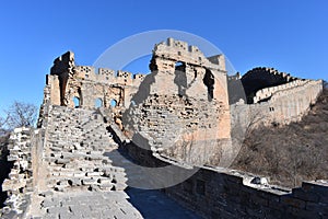 Panorama of the Great Wall in Jinshanling in winter near Beijing in China