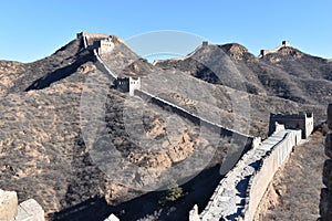 Panorama of the Great Wall in Jinshanling in winter near Beijing in China