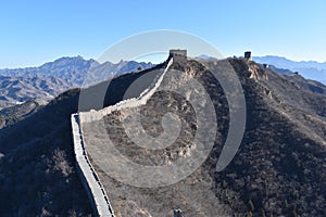 Panorama of the Great Wall in Jinshanling in winter near Beijing in China