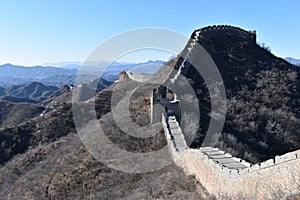 Panorama of the Great Wall in Jinshanling in winter near Beijing in China